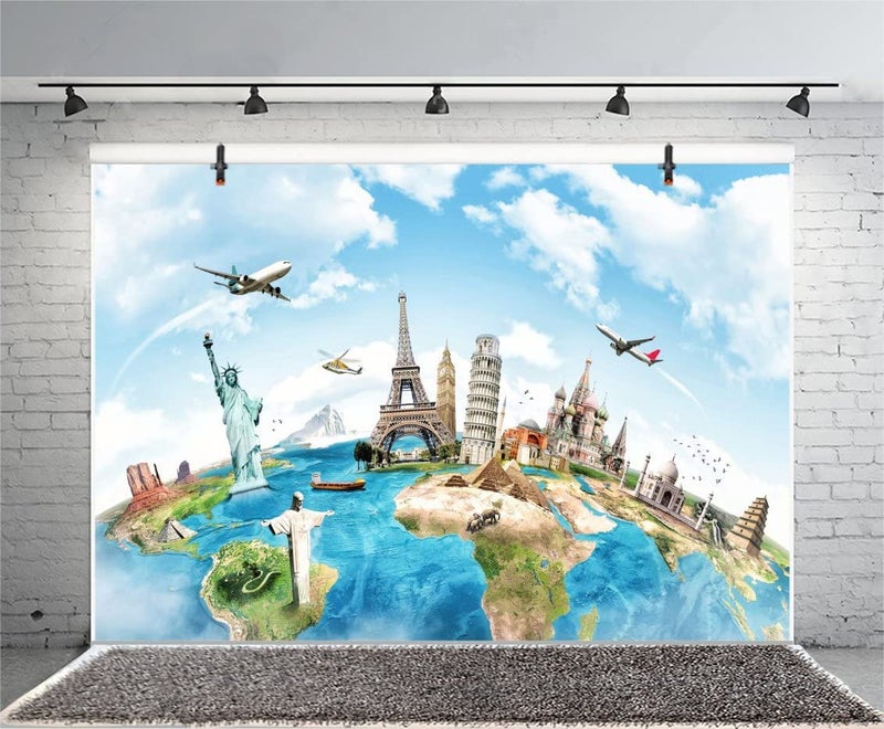 Yeele 8x6ft Globe Travel Backdrop Earth Map Worldwide Continent Famous Landmark Scenery Home Photography Background Infant Baby Adult Portrait Photo Booth Vinyl Wallpaper Photocall Studio Props - Image 3